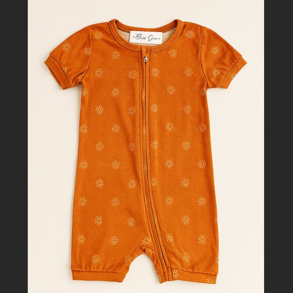 NEW Bamboo Baby Romper • Rust Orange Sun Print Zip One-Piece - Picture 1 of 1